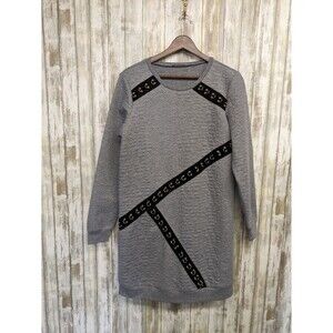 Marc. Womens Quilted Sweater Dress Sheath Sweatshirt Gray Embellished Medium